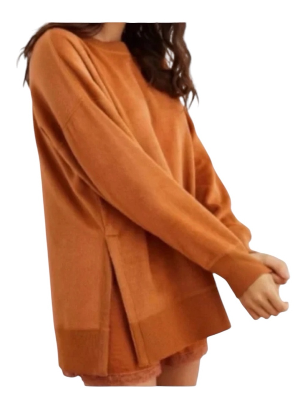 Aerie Fuzzy Fleece Side Slit Oversized Sweatshirt Rust Orange Women’s Size M